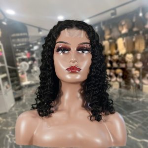 center wig natural black remy hair 2x6 lace closure deep wave bob human hair wig