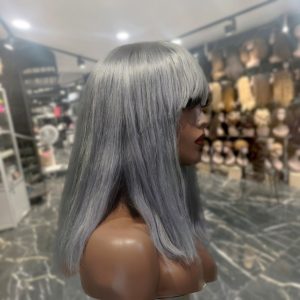 center wig machine made gray wig remy hair 12p