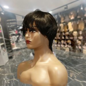 center wig machine made black wig remy hair h081