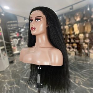 center wig natural black remy hair 6x7 lace closure yaki straight human hair wig