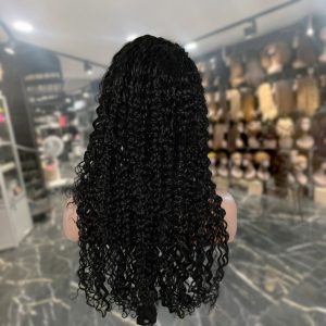 center wig natural black remy hair 6x7 lace closure deep wave human hair wig