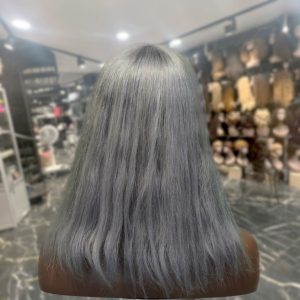 center wig machine made gray wig remy hair 12p