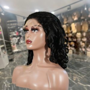 center wig natural black remy hair 5x5 lace closure bouncy curls human hair wig