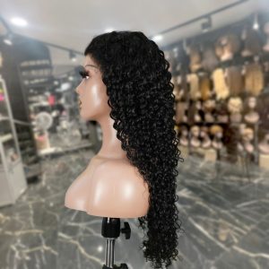 center wig natural black remy hair 6x7 lace closure deep wave human hair wig