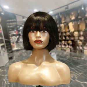 center wig machine made black wig remy hair h009