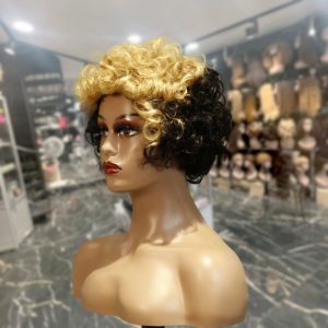 center wig machine made black wig remy hair tc004