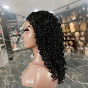 center wig natural black remy hair 5x5 lace closure deep wave human hair wig