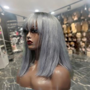 center wig machine made gray wig remy hair 12p