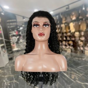 center wig natural black remy hair 6x7 lace closure deep wave human hair wig