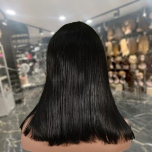 center wig natural black remy hair 2x6 lace closure straight bob human hair wig