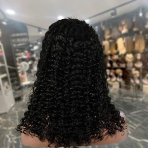 center wig natural black remy hair 5x5 lace closure deep wave human hair wig