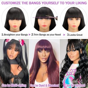 maady hair luxury 4x4 straight lace bangs wig remy hair