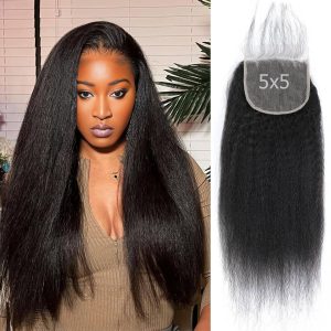 maady hair luxury remy hair 5x5 yaki straight closure